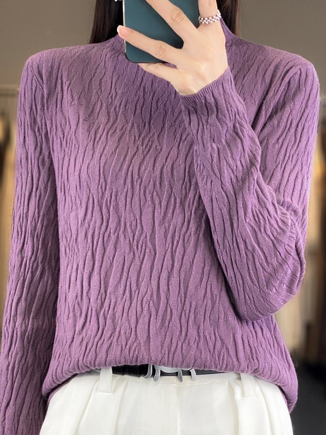 Casual Mock Neck Plain Wool/Knitting Sweater