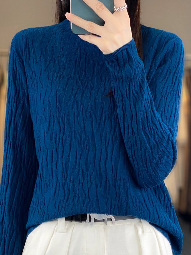 Casual Mock Neck Plain Wool/Knitting Sweater