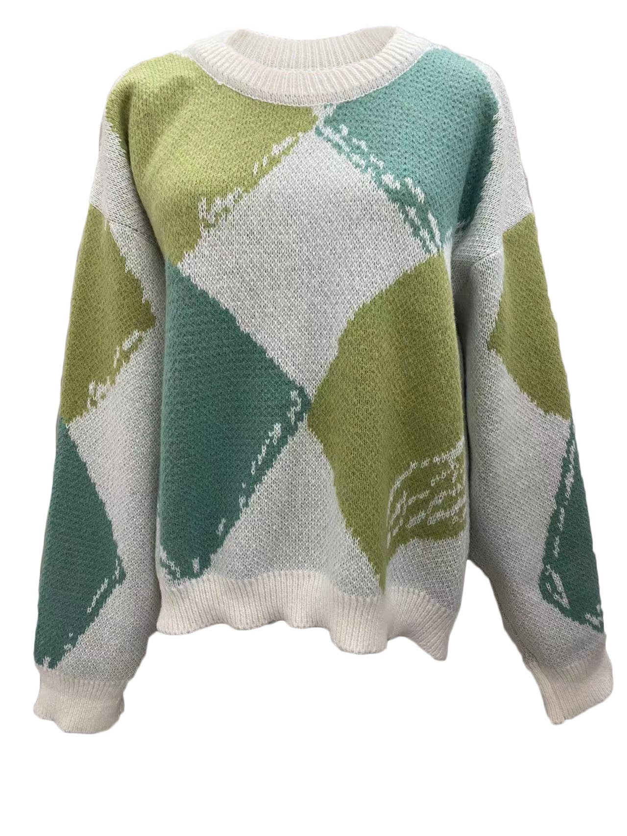 V Neck Geometric Casual Yarn/Wool Yarn Sweater