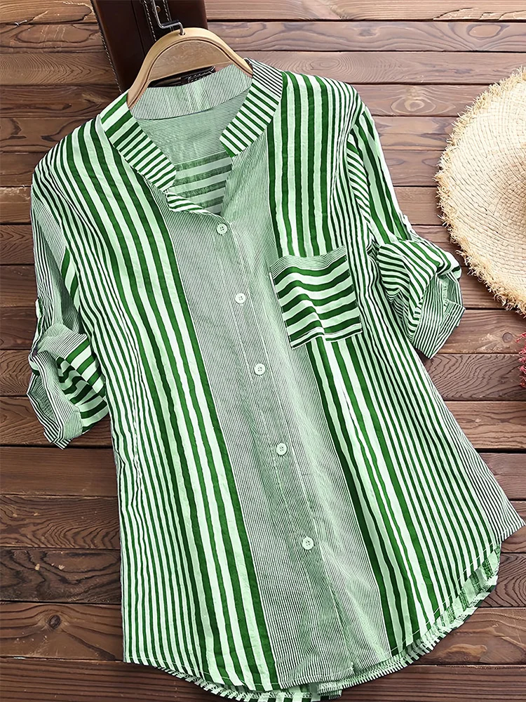 Striped Cotton-Blend Casual Shirt