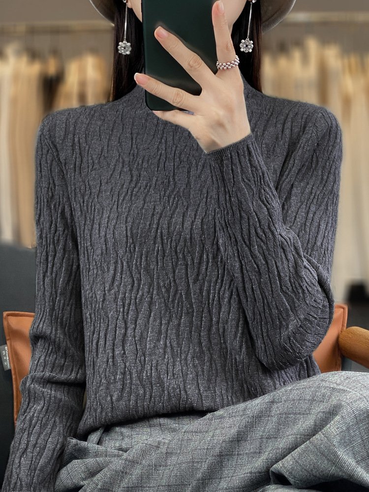 Casual Mock Neck Plain Wool/Knitting Sweater