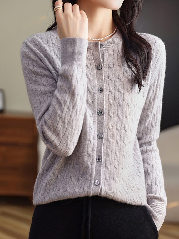 Casual Crew Neck Cardigan