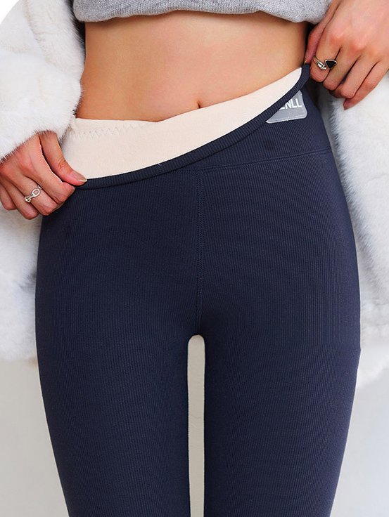 Fleece Casual Plain Leggings