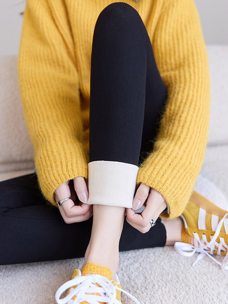 Fleece Casual Plain Leggings