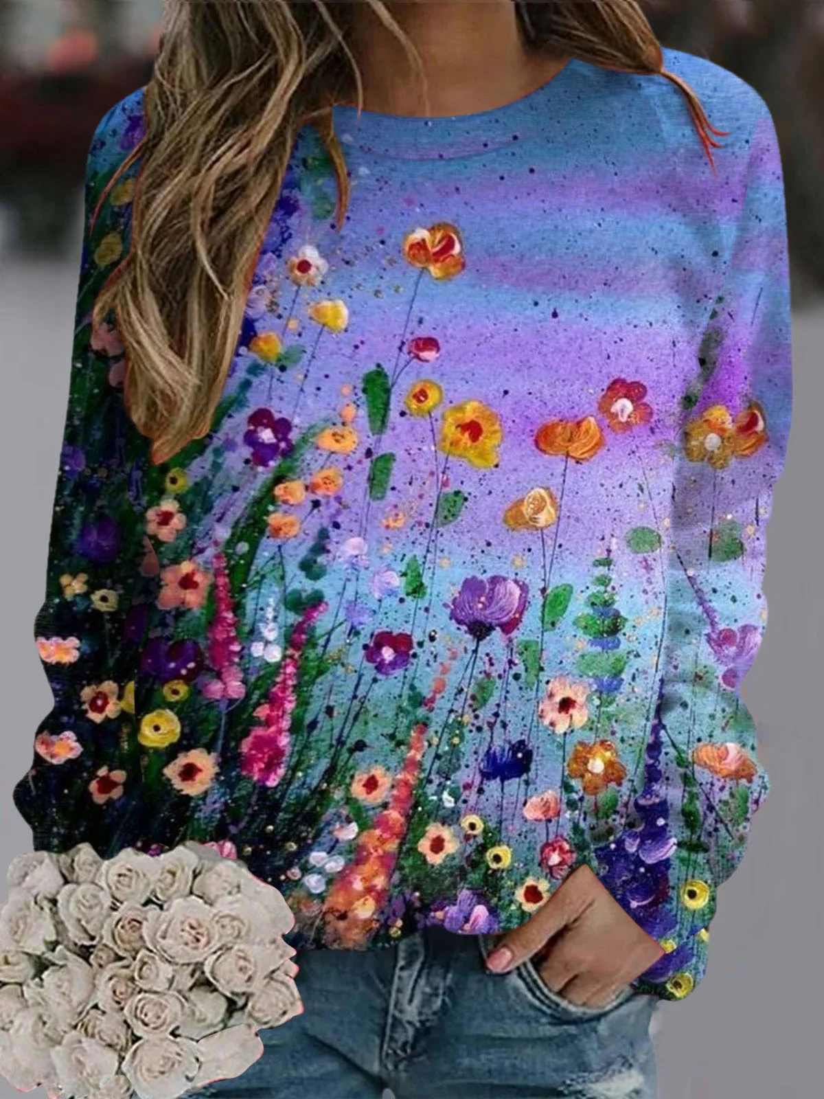 Loose Floral Casual Sweatshirt