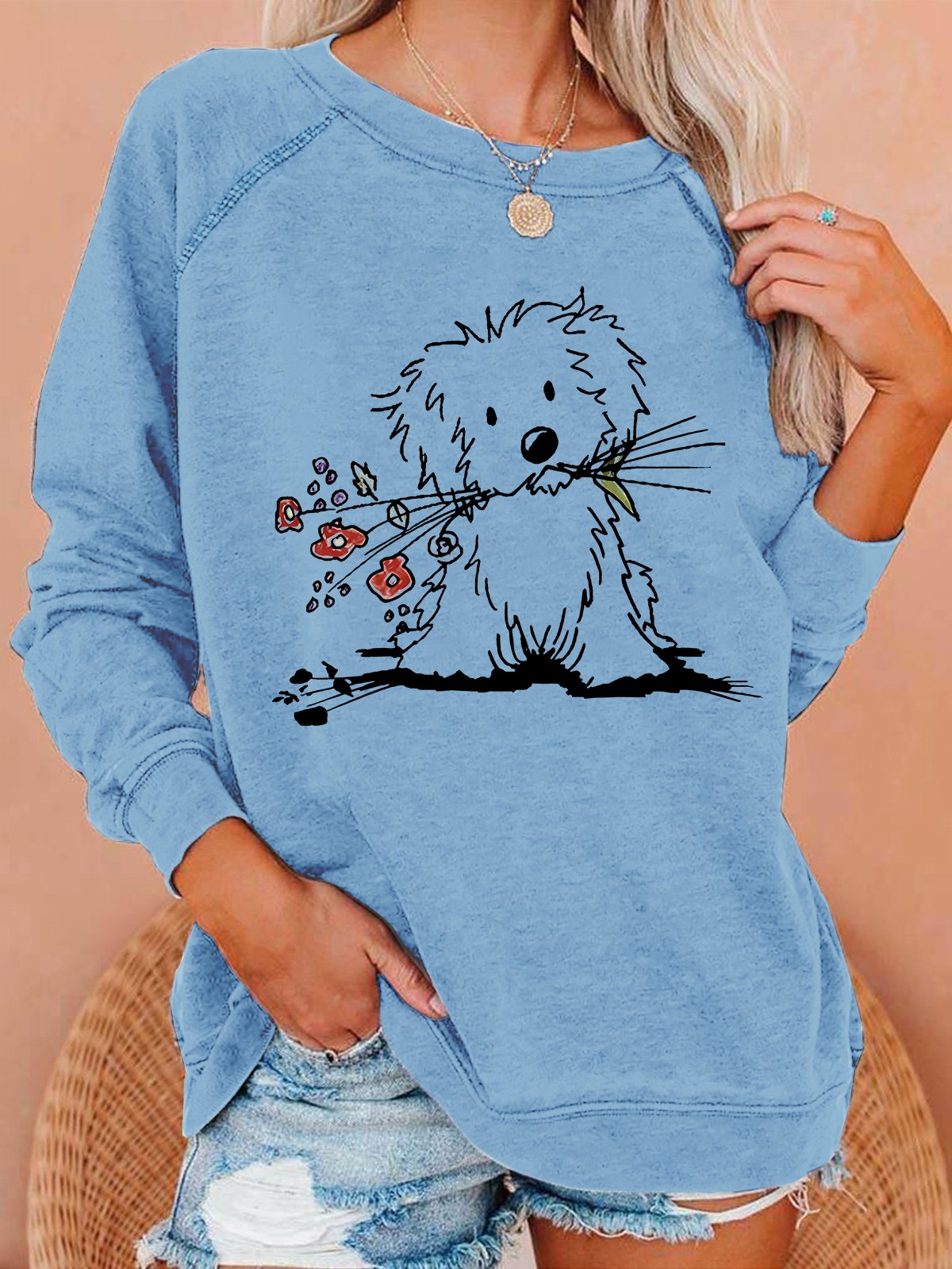 Vintage The Cute Dog Print Casual Sweatshirt