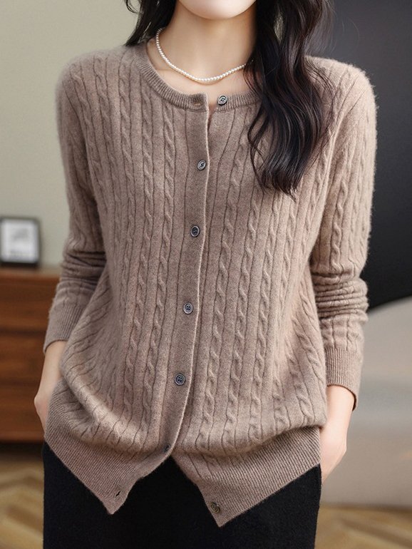 Casual Crew Neck Cardigan