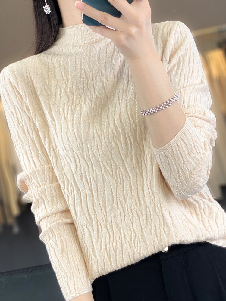 Casual Mock Neck Plain Wool/Knitting Sweater