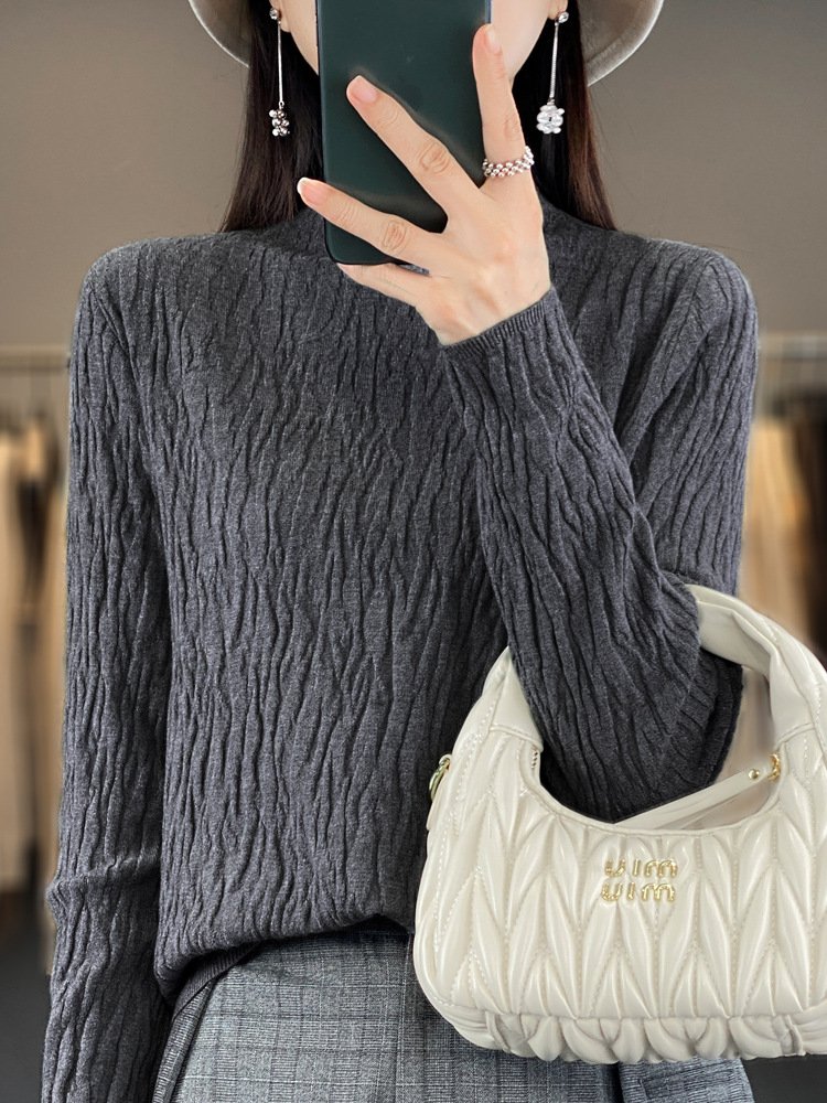 Casual Mock Neck Plain Wool/Knitting Sweater