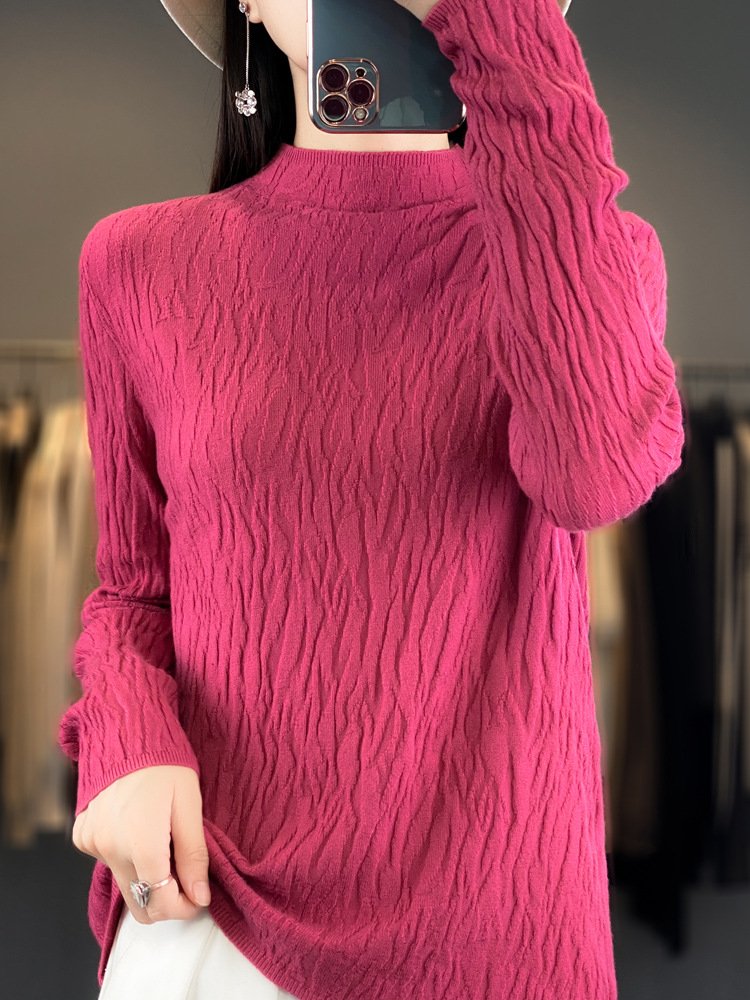 Casual Mock Neck Plain Wool/Knitting Sweater