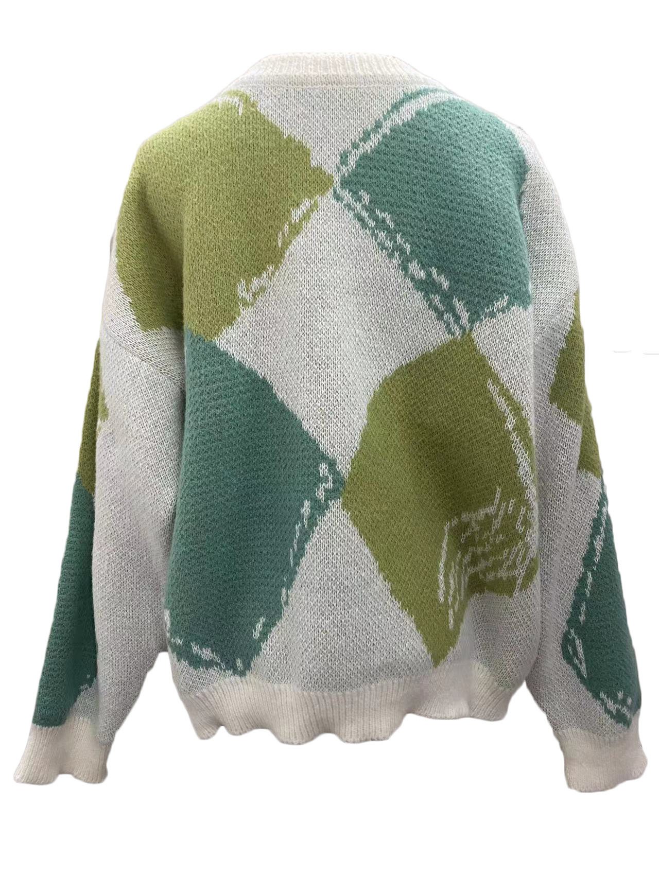 V Neck Geometric Casual Yarn/Wool Yarn Sweater