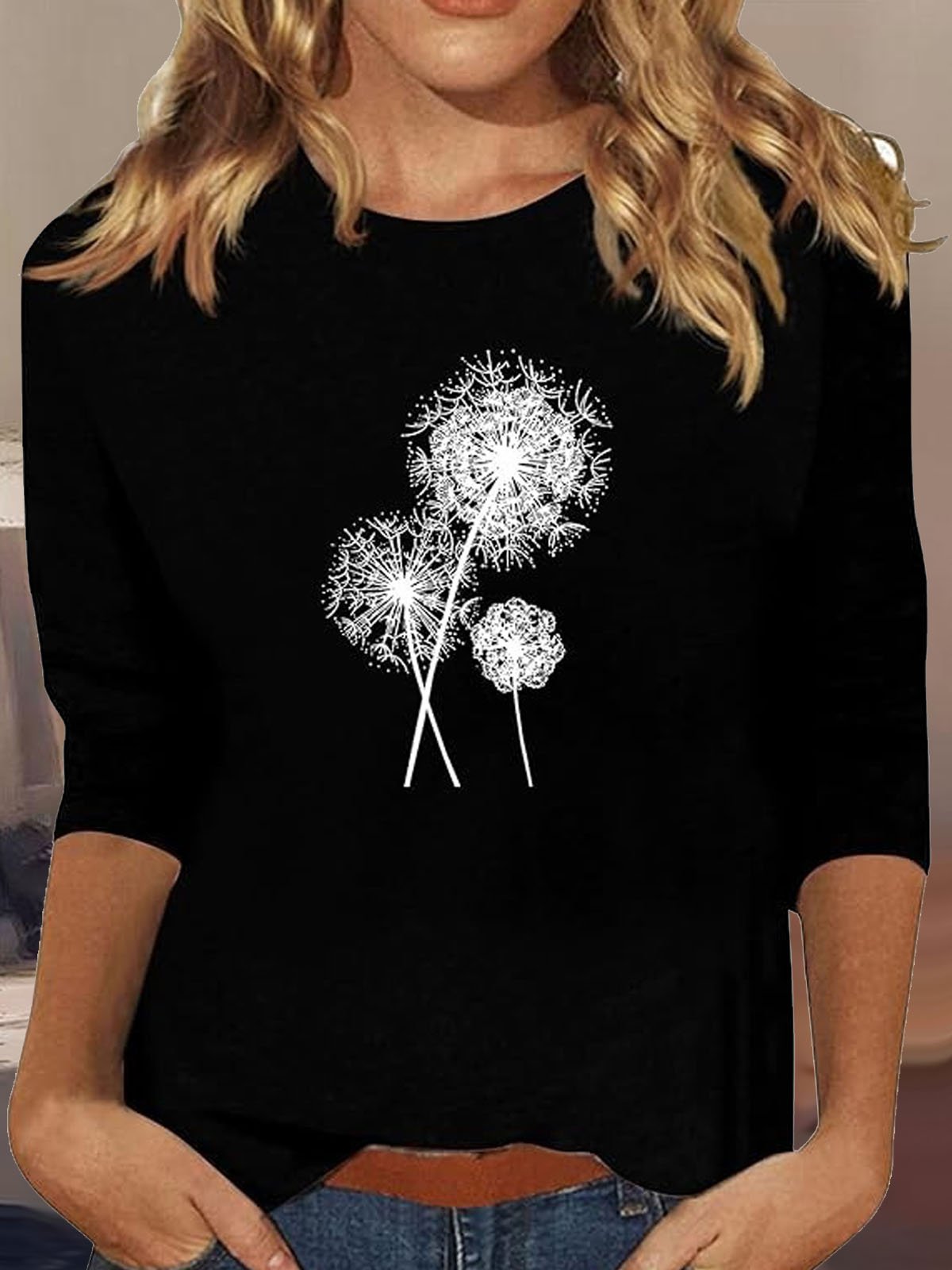 Crew Neck Dandelion Loose Casual T-Shirt