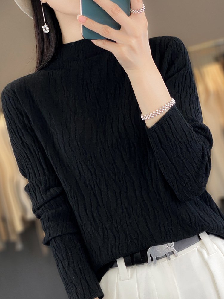 Casual Mock Neck Plain Wool/Knitting Sweater