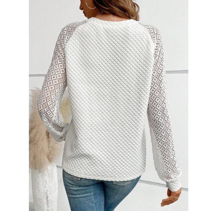 V Neck Casual Lace Sweatshirt