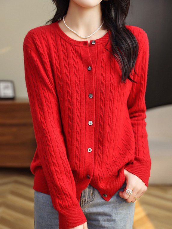 Casual Crew Neck Cardigan