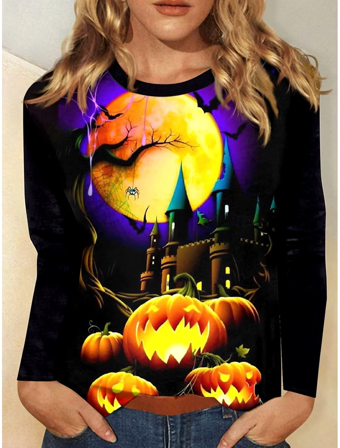 Crew Neck Halloween Jersey Casual T-Shirt