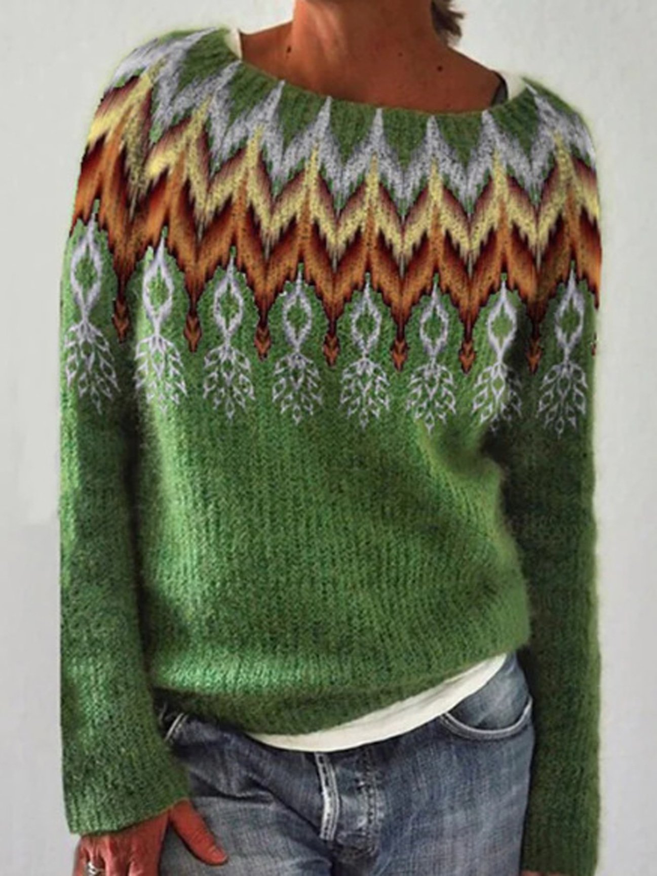 Loose Yarn/Wool Yarn Crew Neck Casual Sweater