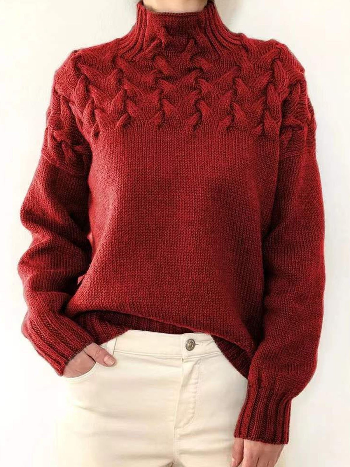 Yarn/Wool Yarn Loose Casual Turtleneck Sweater