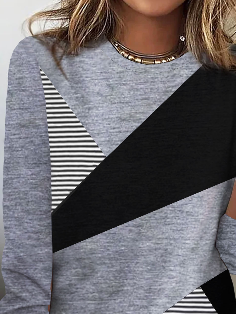 Striped printed round neck casual women's T-shirt