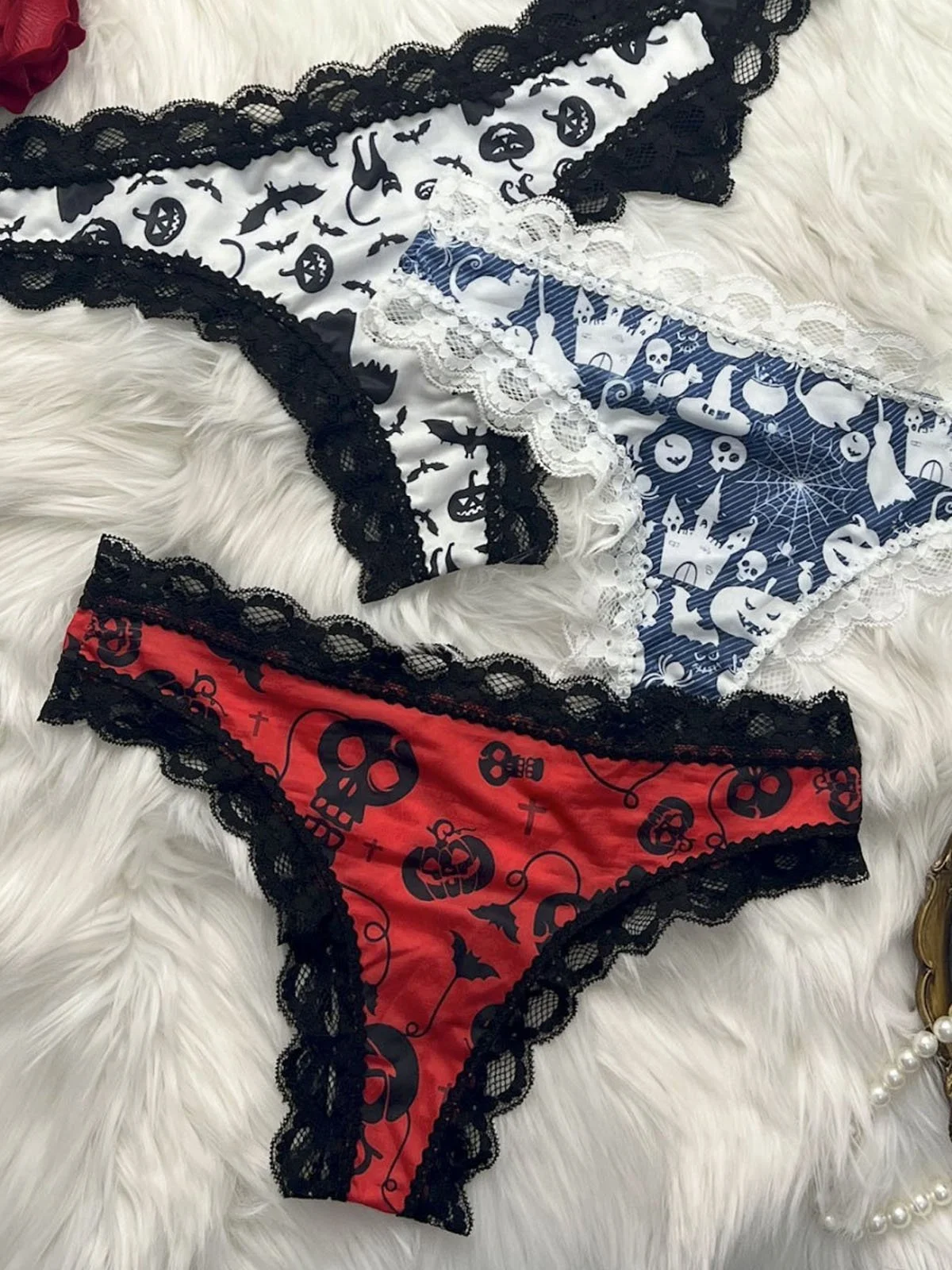 Sexy lace patchwork Halloween printed graffiti women's underwear