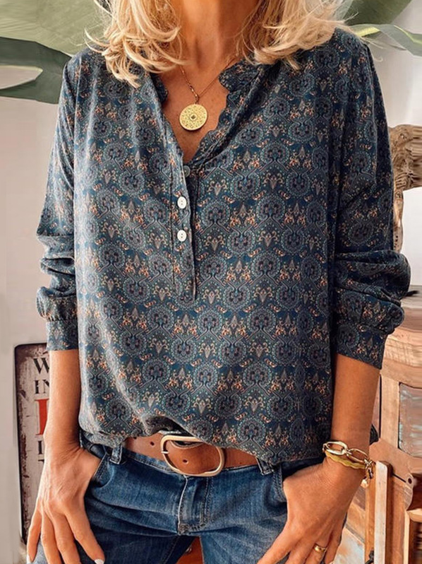 Notched Jersey Casual Blouse