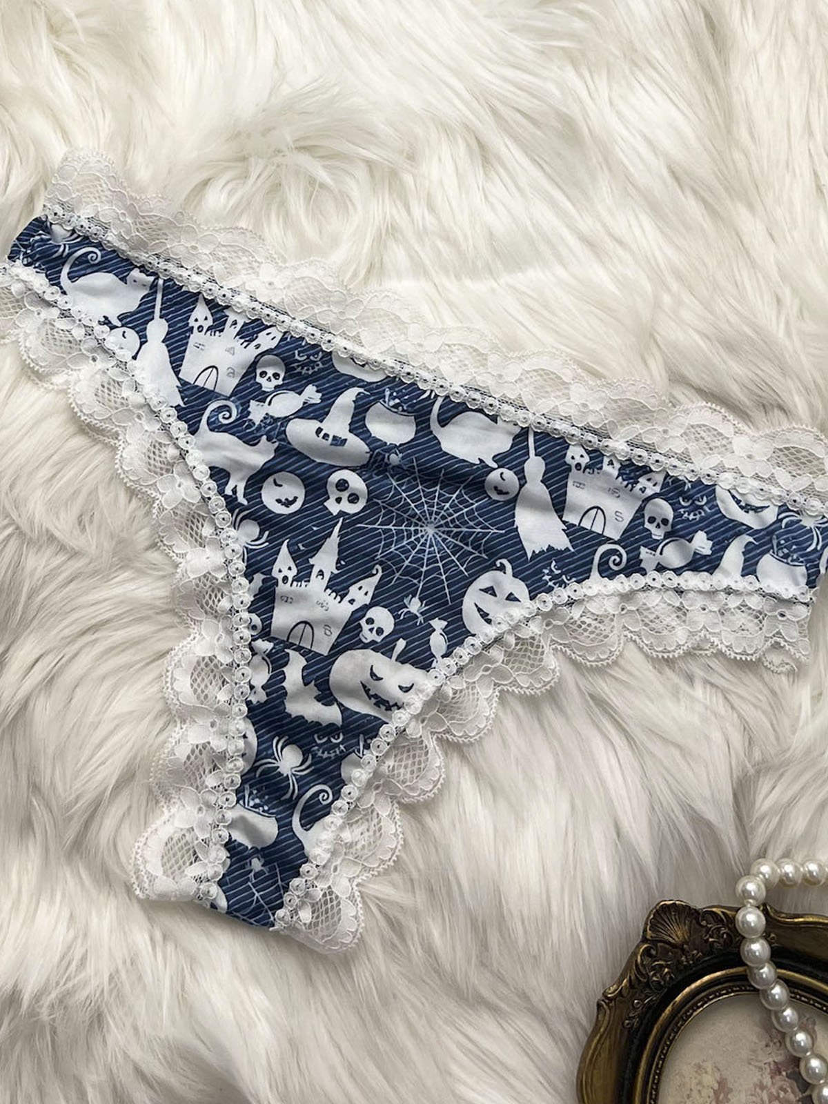 Sexy lace patchwork Halloween printed graffiti women's underwear