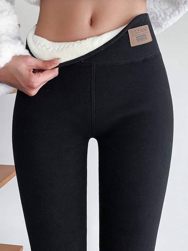 Plain Casual Fleece Knitted Leggings