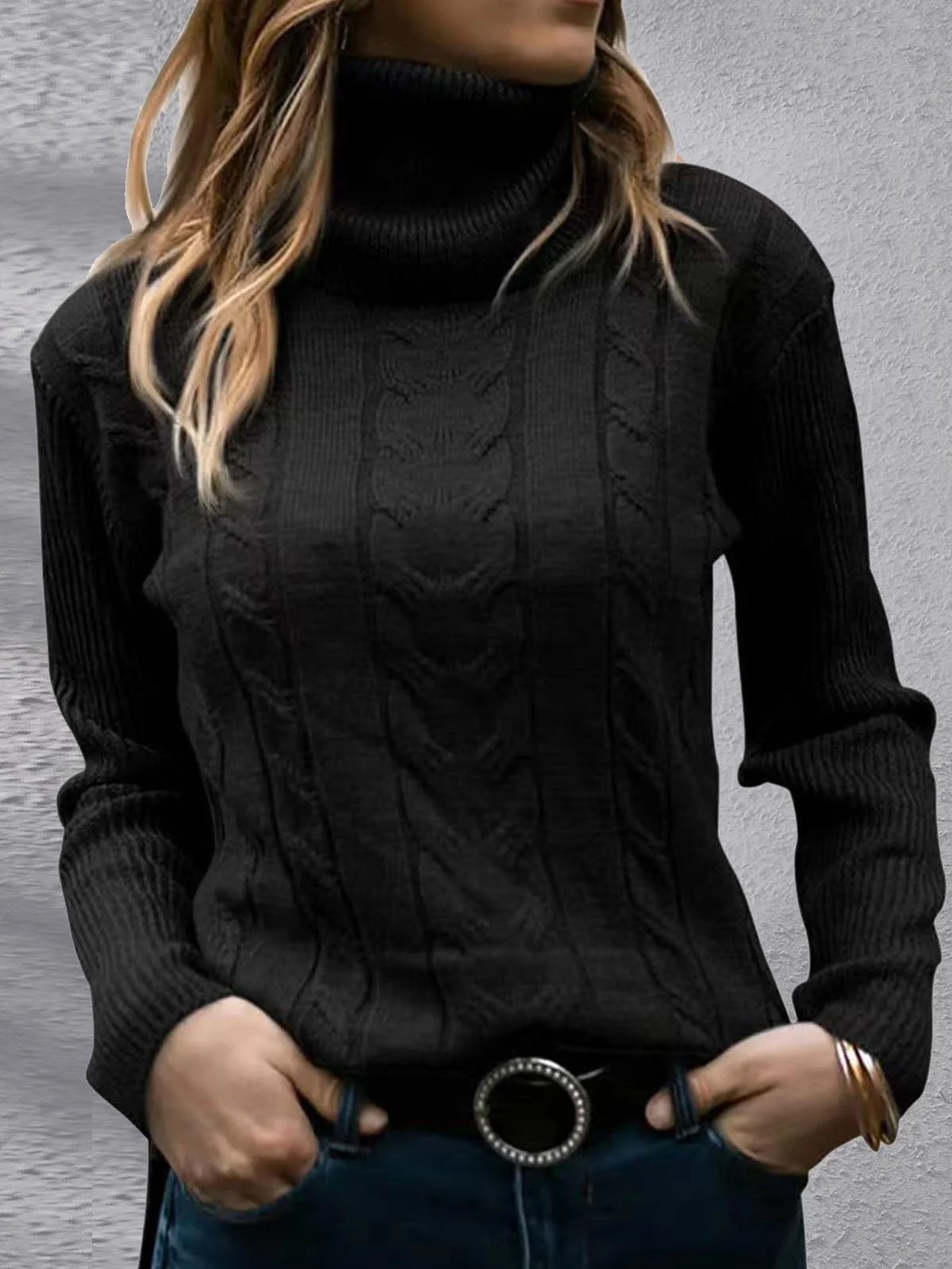 Casual Plain Turtleneck Loose Sweater