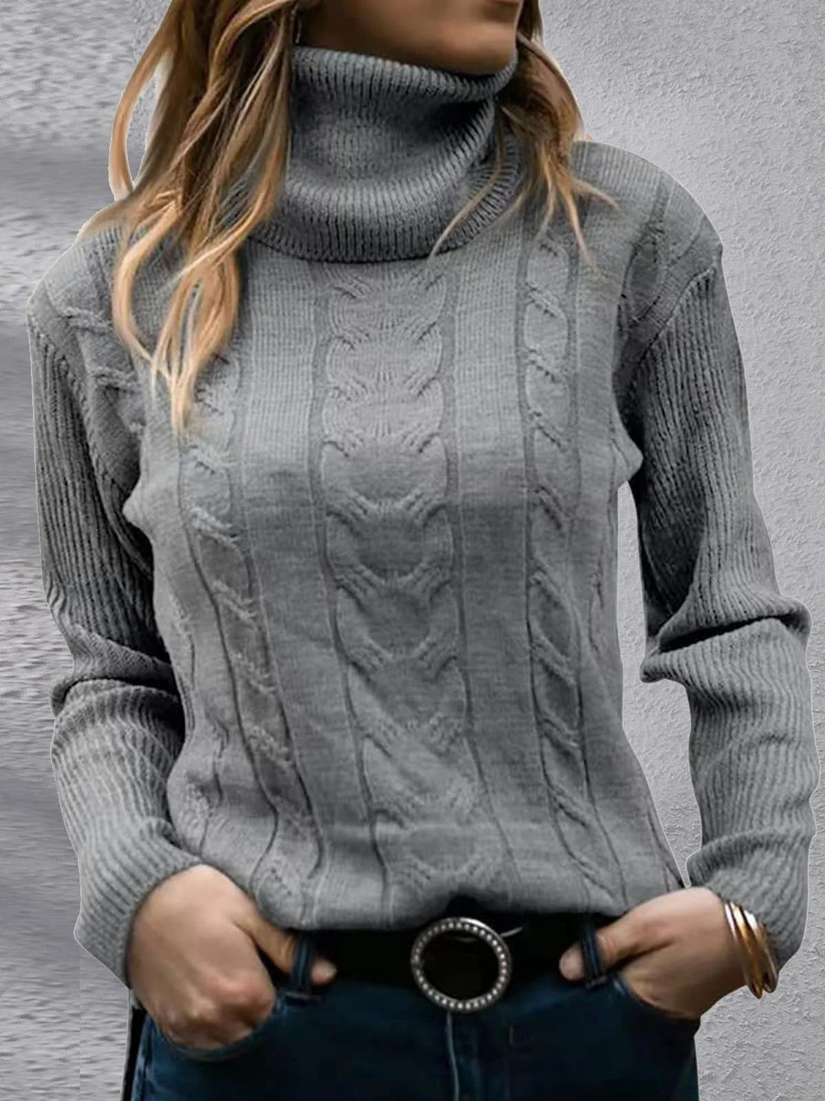 Casual Plain Turtleneck Loose Sweater