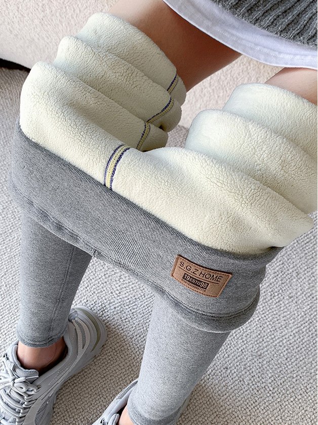 Plain Casual Fleece Knitted Leggings