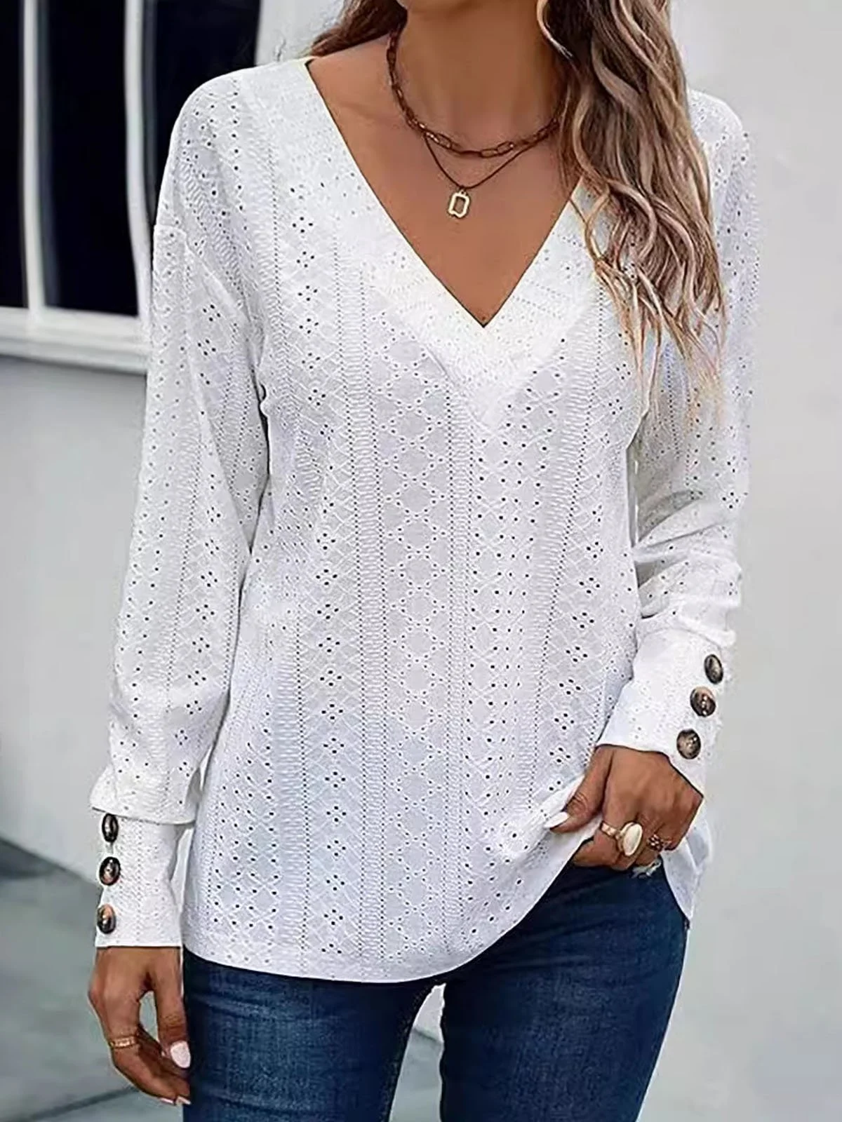 Casual Plain Loose V Neck T-Shirt