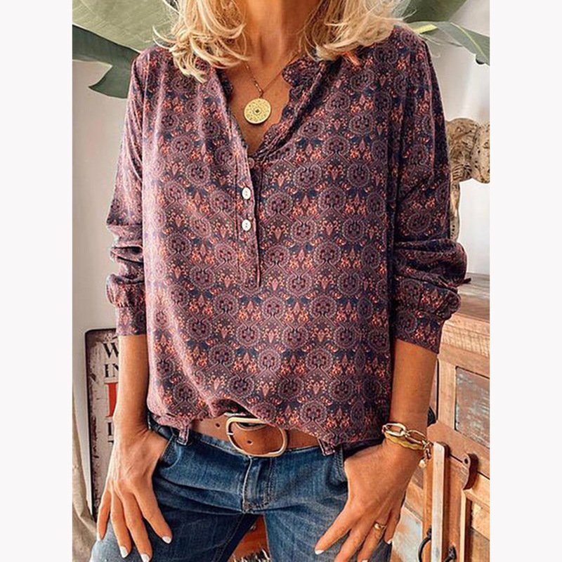 Notched Jersey Casual Blouse