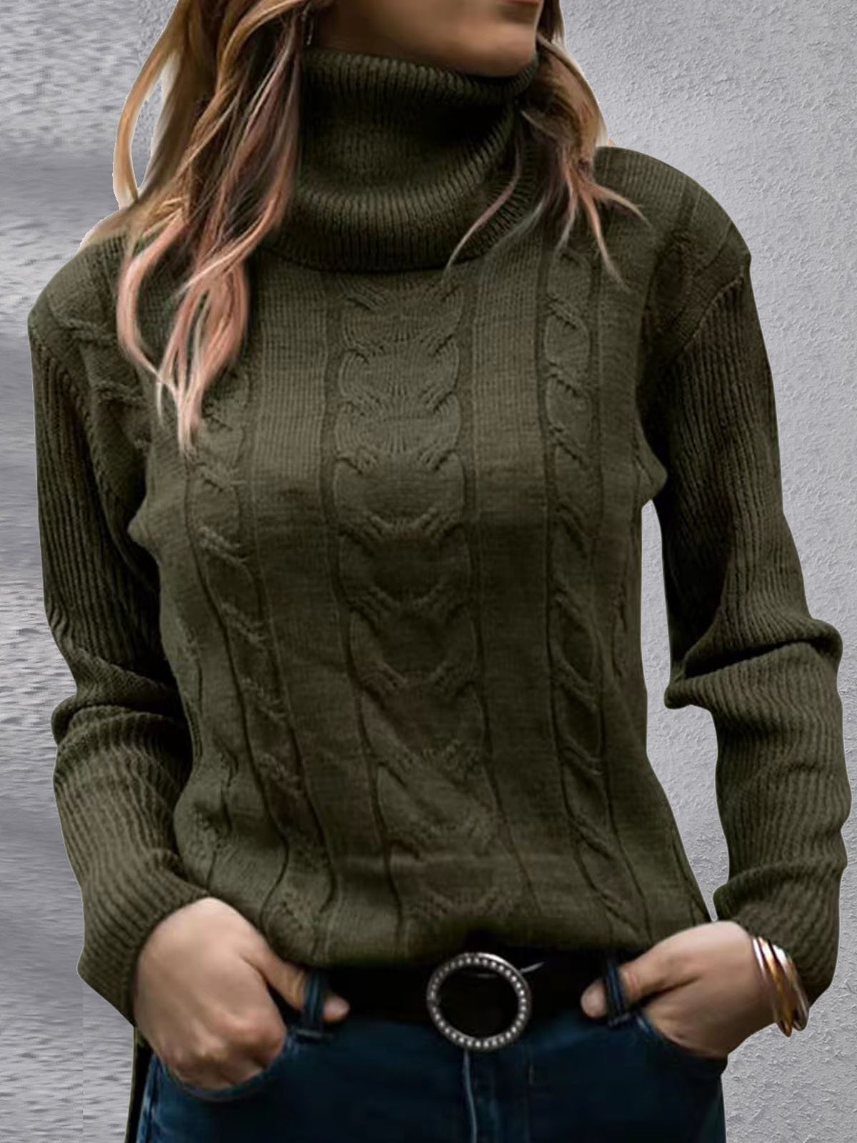 Casual Plain Turtleneck Loose Sweater