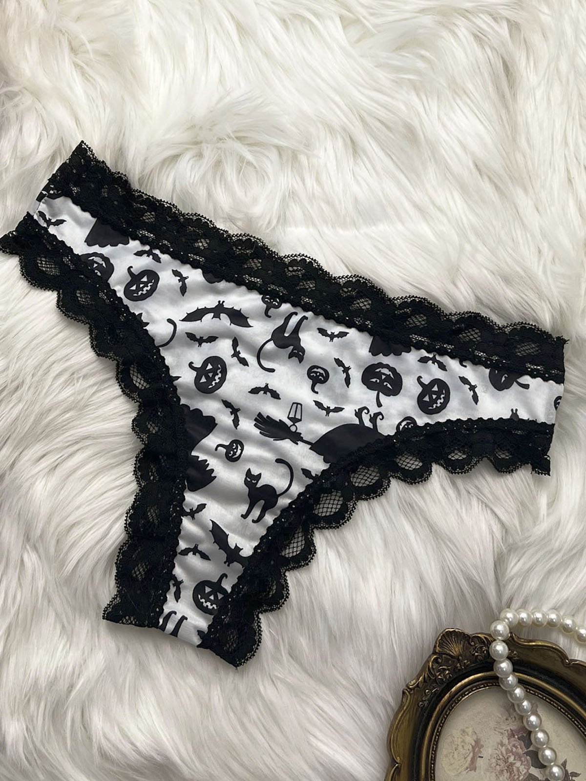 Sexy lace patchwork Halloween printed graffiti women's underwear