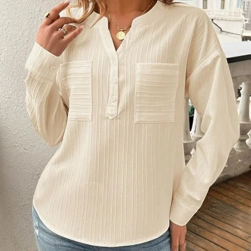 Women's Long Sleeve Blouse Spring/Fall White Plain Buckle Stand Collar Daily Going Out Casual Top