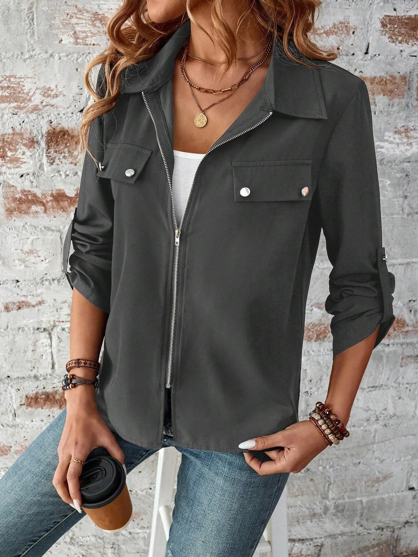 Loose Plain Others Casual Jacket