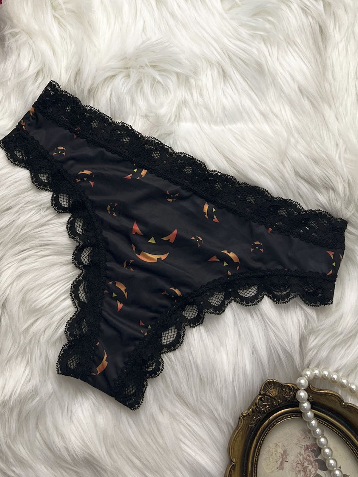 Sexy lace patchwork Halloween printed graffiti women's underwear