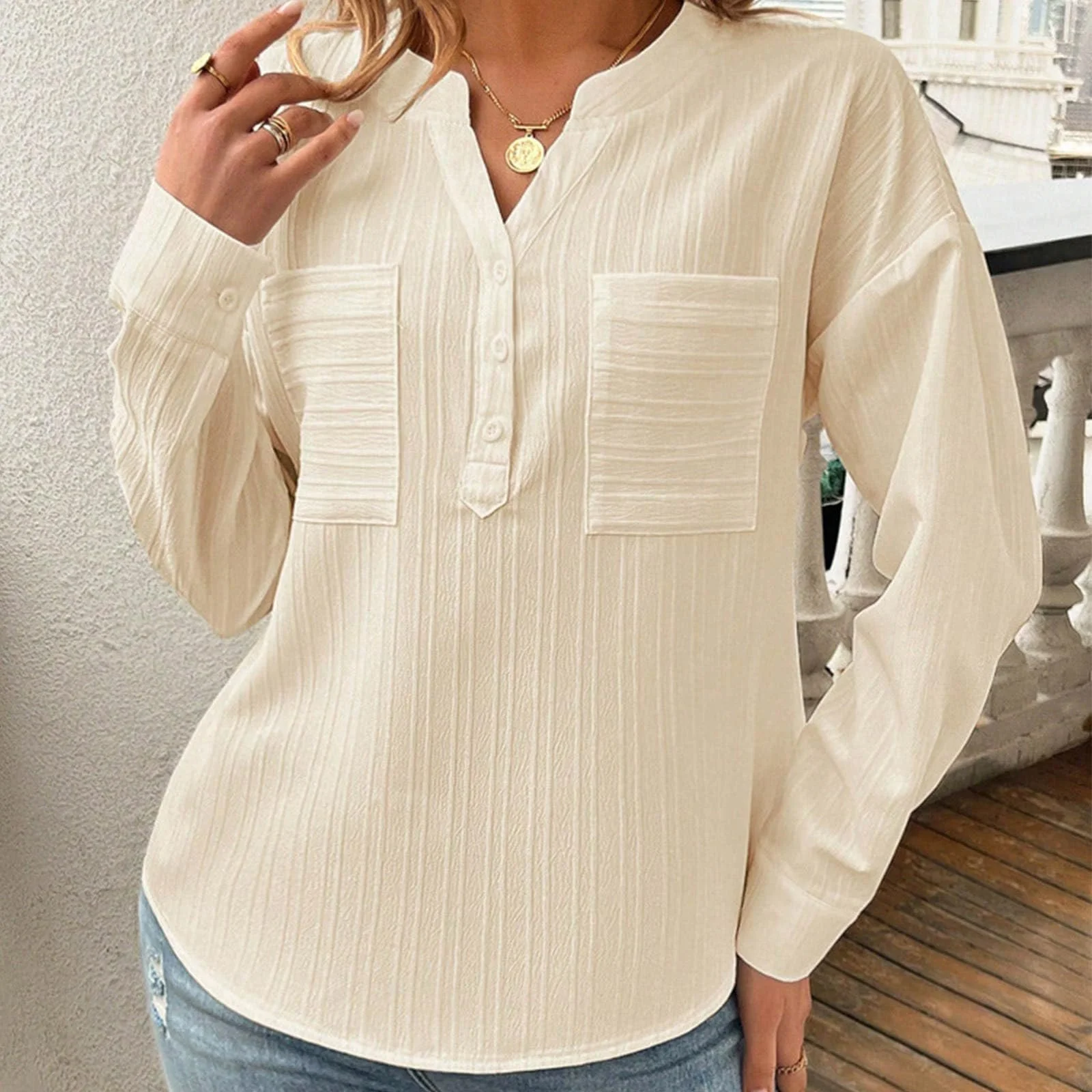 Women's Long Sleeve Blouse Spring/Fall White Plain Buckle Stand Collar Daily Going Out Casual Top