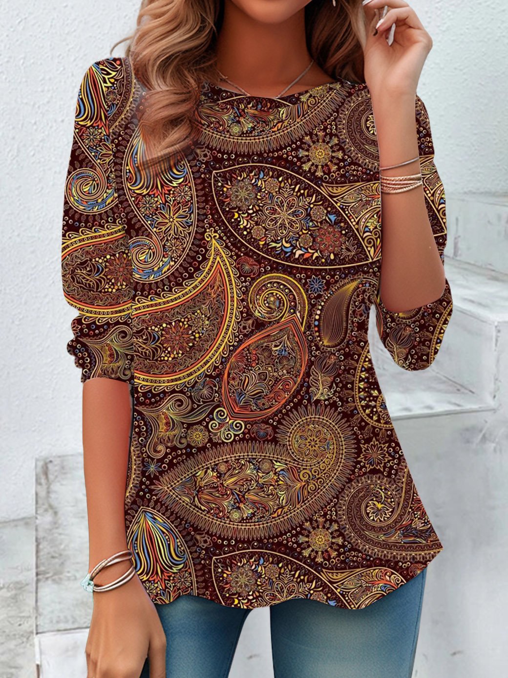 Ethnic Floral Casual T-Shirt