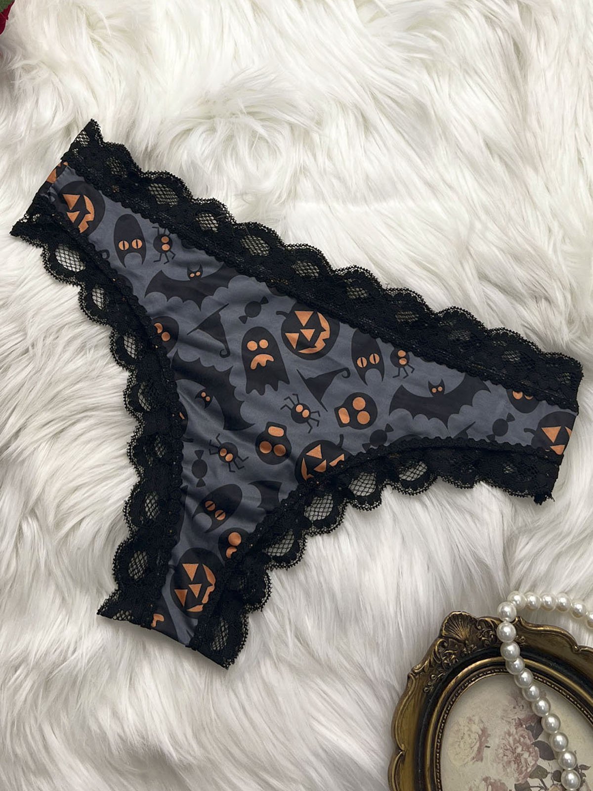 Sexy lace patchwork Halloween printed graffiti women's underwear