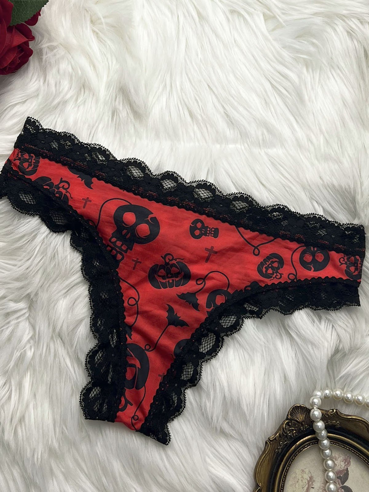 Sexy lace patchwork Halloween printed graffiti women's underwear