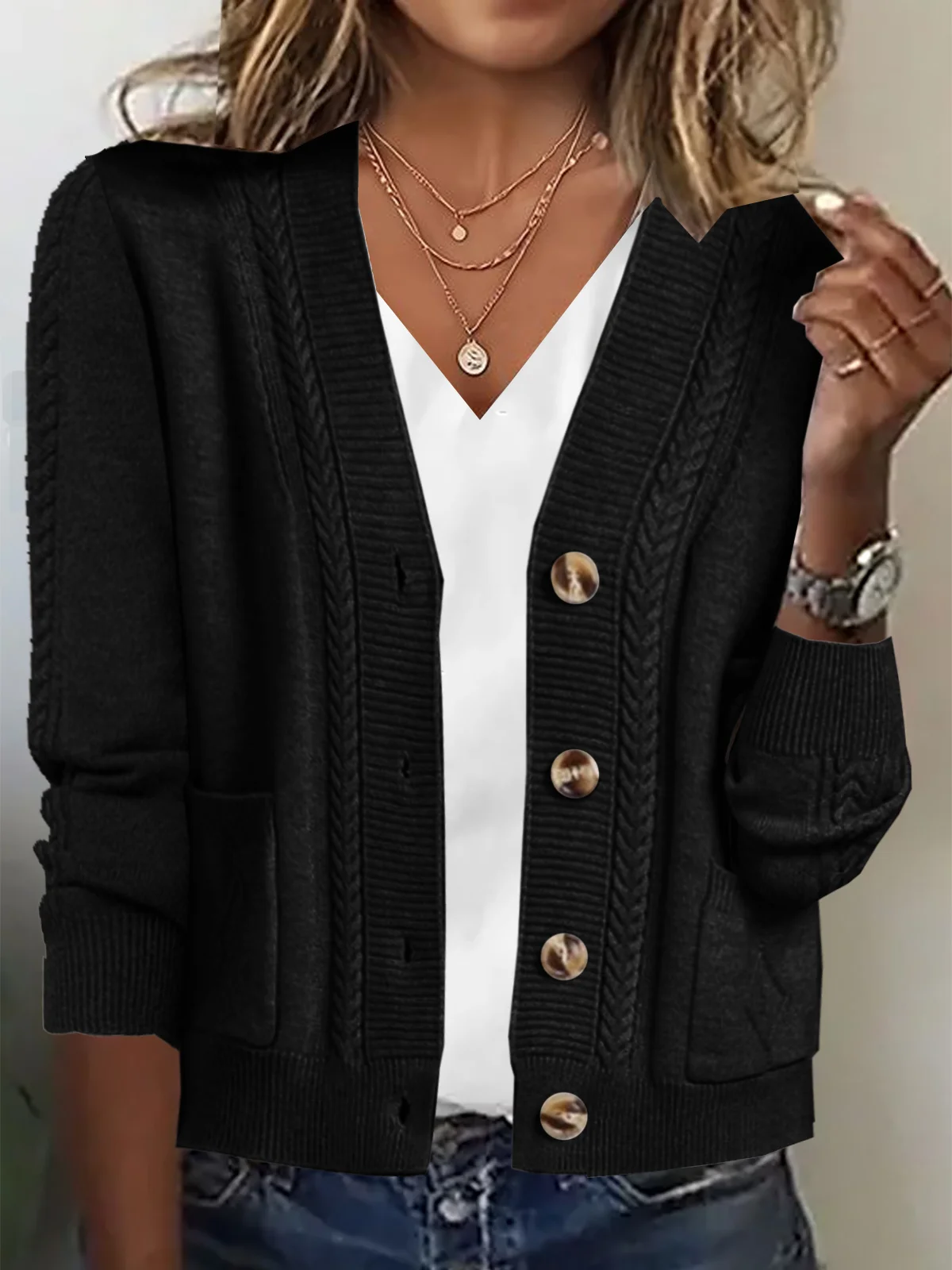 Pocket Stitching Casual Cardigan