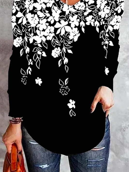 Casual Loose V Neck Black And White Blouse