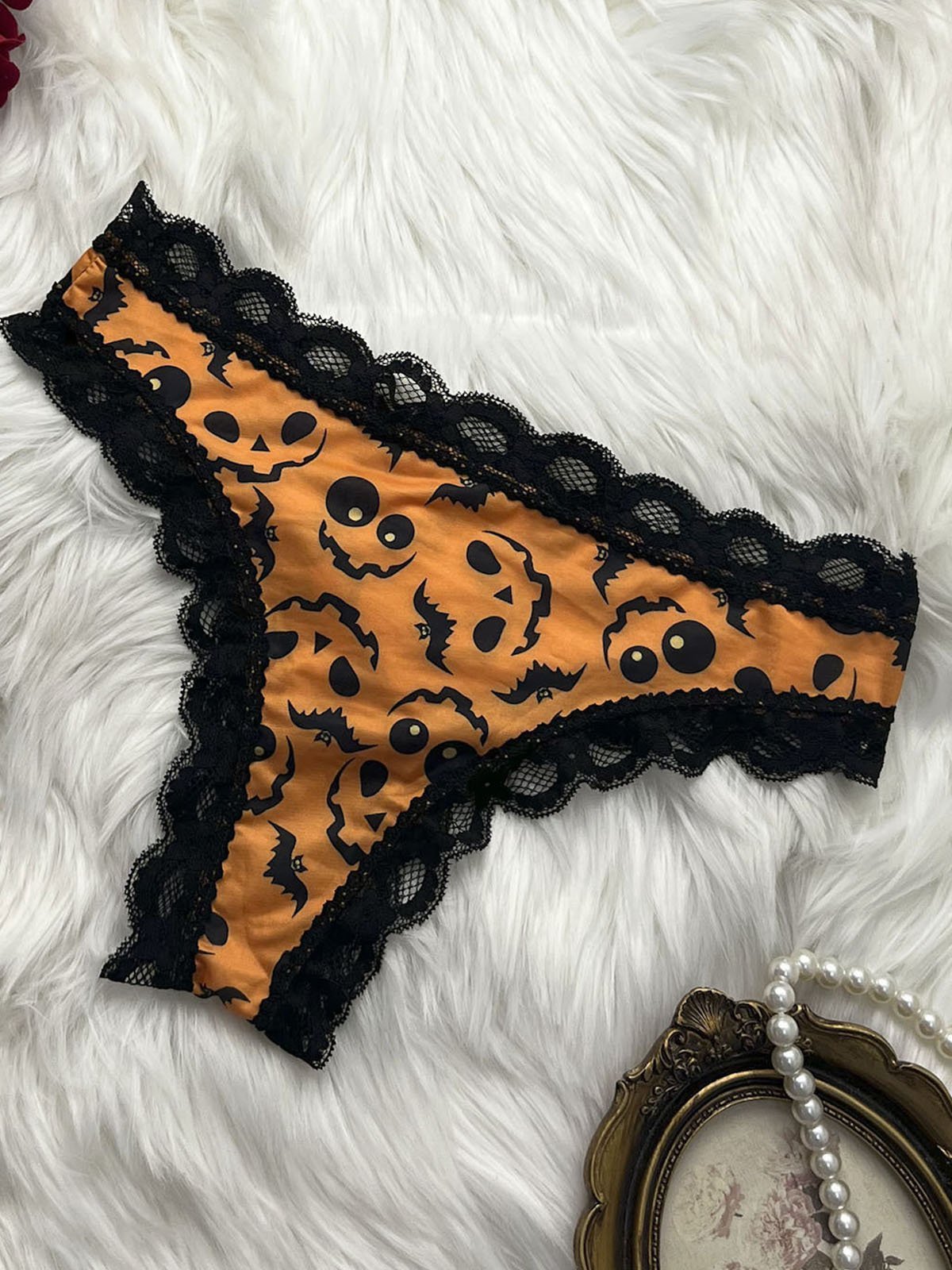 Sexy lace patchwork Halloween printed graffiti women's underwear