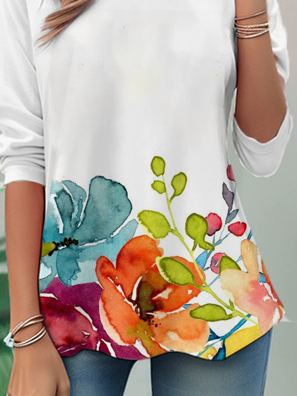 Loose Floral Casual Jersey T-Shirt Early Autumn