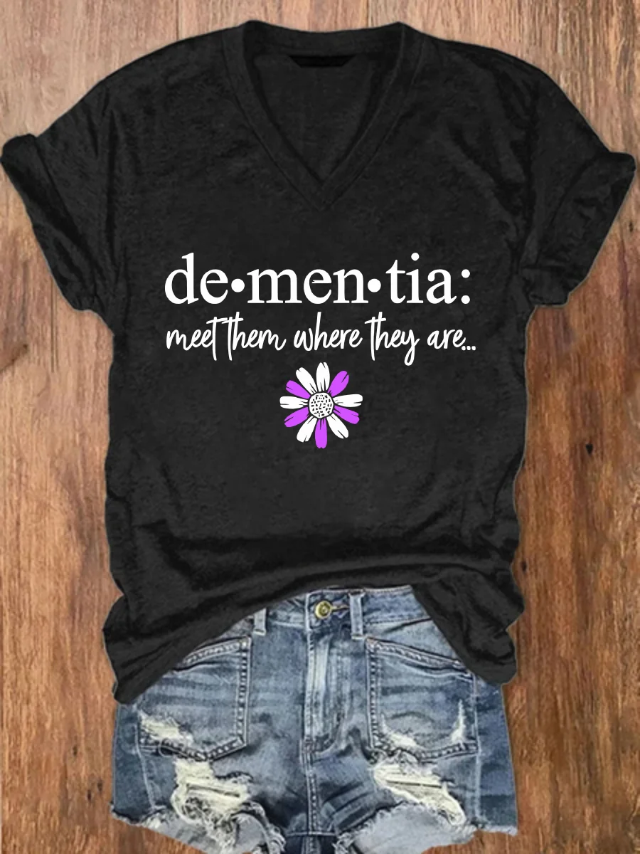 Alzheimers Awareness Support Dementia Loose Crew Neck Simple T-Shirt