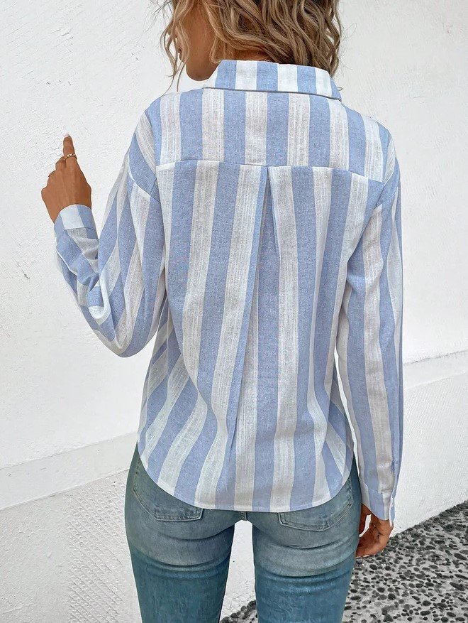 Casual Cotton And Linen Striped Shirt Collar Shirt