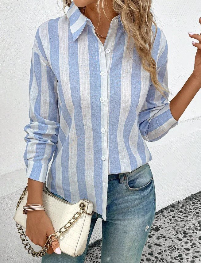 Casual Cotton And Linen Striped Shirt Collar Shirt