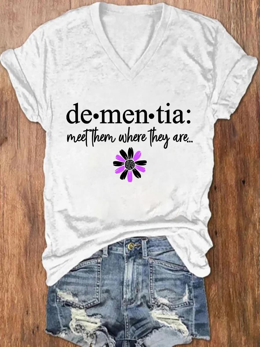 Alzheimers Awareness Support Dementia Loose Crew Neck Simple T-Shirt