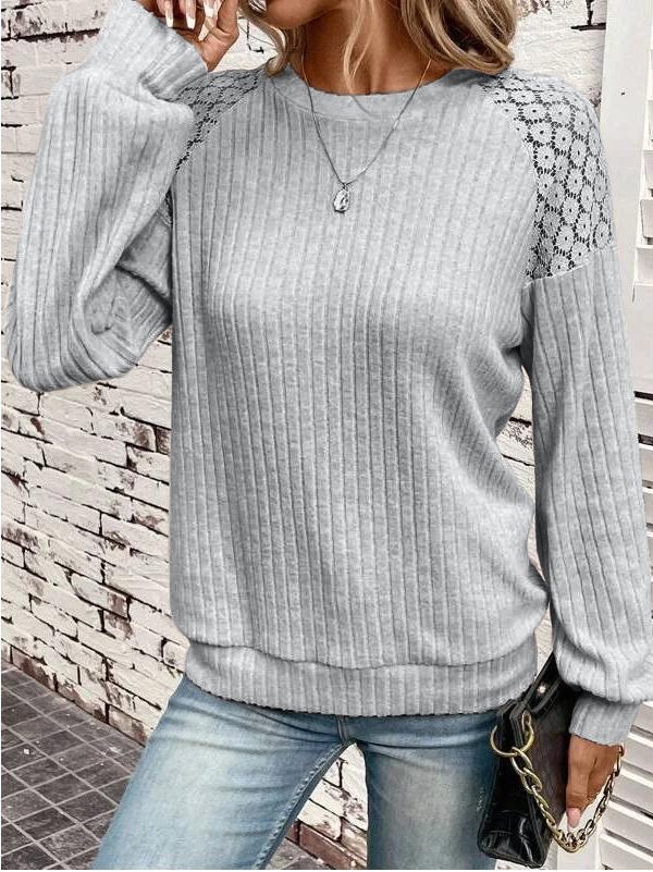 Casual Lace Crew Neck T-Shirt